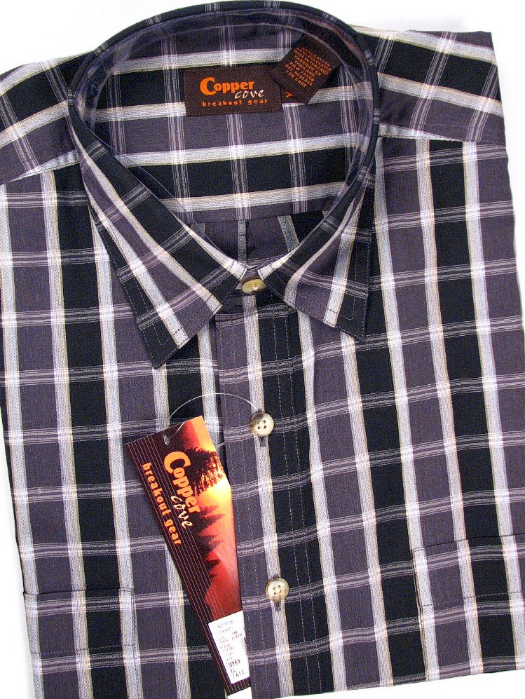 #049500. XL TALL. BLACK Retail $  39.99 Short Sleeve 2-pkt by COPPER COVE. 2-POCKET PLAID Whs A:  1