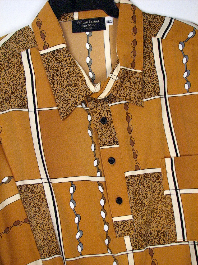 #213505. 4XL BIG. BRONZE Retail $  46.00 Short Sleeve by FULTON STREET. ABSTRACT BANDED SS Whs B:  1 Whs A:  1
