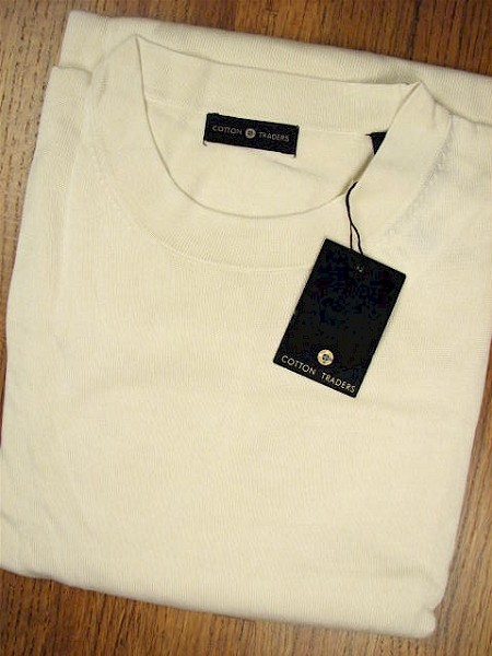 #302980. 2XL BIG. VANILLA Retail $  55.00 Short Sleeve by CTTON TRADERS. SILK KNIT CREWNECK Whs A:  6