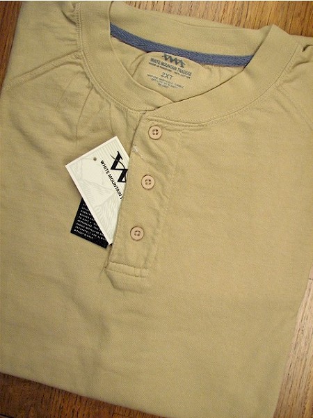#350860. 2XL BIG. KHAKI Retail $  28.00 Short Sleeve Henley by WHITE MOUNTAIN. HENLEY JERSEY RAGLAN Whs A:  1