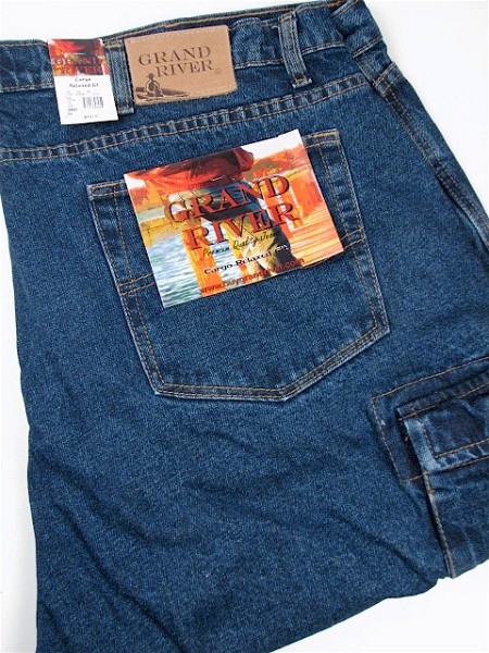 #250599. 64 . BLUE Retail $  59.00 Shorts by GRAND RIVER. STONEWASH CARGO <font face=arial size=2><BR>Special Order Item.</font> <B>Item stocked by River Road.  Allow an extra 5 days for handling.</B>