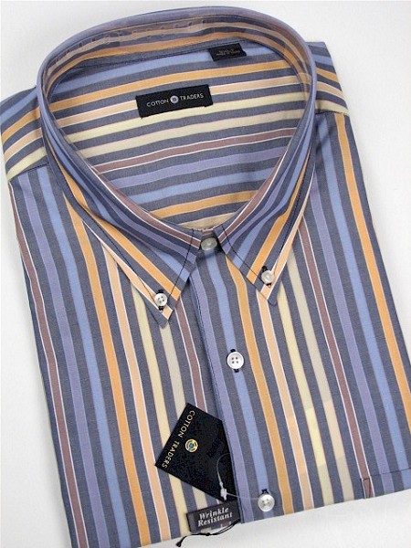 #340052. 2XL BIG. MULTI Retail $  46.00 Short Sleeve by CTTON TRADERS. WRINKLE FREE STRIPE Whs A:  1