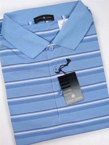 #318699. 2XL BIG. BLUE Retail $  49.00 Short Sleeve Stay Dry by CTTON TRADERS. TECH HORIZONTAL BARS Whs A:  2