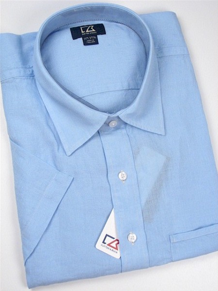 #314150. XL TALL. BLUE Retail $ 115.00 Short Sleeve by CUTTER BUCK. HAMLIN SOLID LINEN Whs A:  1