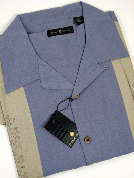 #348133. 3XL TALL. BLUE Retail $  75.00 Short Sleeve Updated by CTTON TRADERS. SILK PANEL EMBROIDER Whs A:  1