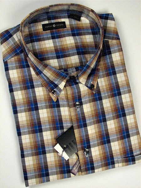 #282646. 2XL BIG. KHAKI Retail $  48.00 Long Sleeve Cotton by CTTON TRADERS. WRINKLE RESIST PLAID Whs A:  1