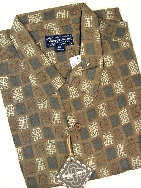 #305138. 2XL TALL. BROWN Retail $  72.00 Short Sleeve Tropical by INDYGO SMITH. GEOMETRIC PRINT Whs A:  1
