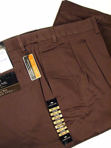 #346960. 48 30. ROOTBEER Retail $  72.00 Cotton Casual Pants by SAVANE. LUSTRE NO-IRON PLEAT Whs A:  1