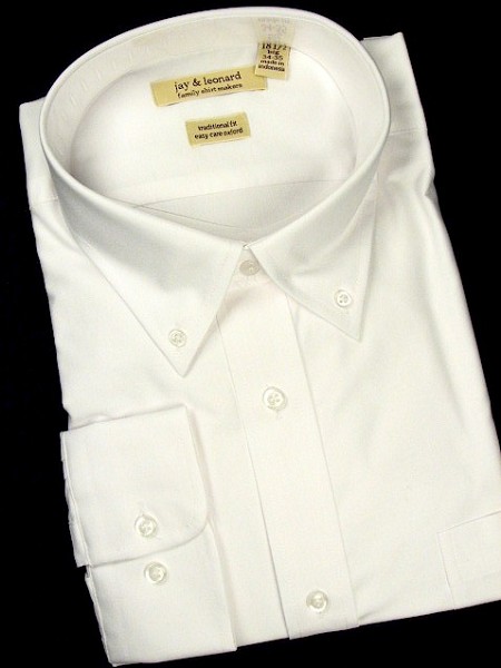 #339692. 19.0 36-37 Tall. WHITE Retail $  46.00 Dress Long Sleeves by JAY & LEONARD. COTTON POLY OXFORD
