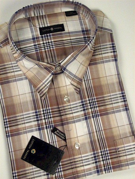 #303219. 2XL BIG. KHAKI Retail $  48.00 Short Sleeve by CTTON TRADERS. EASY CARE PLAID Whs A:  1
