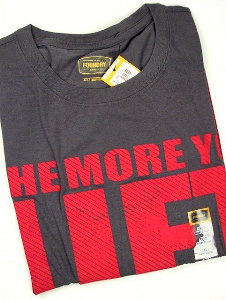 #335191. 3XL TALL. CHARCOAL Retail $  25.00 Short Slv Graphic Tee by FOUNDRY. THE MORE YOU LIFT Whs A:  1