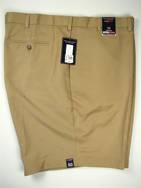 #038162. 52 . KHAKI Retail $  46.00 Shorts by ROUNDTREE YORK. EXPANDER PLAIN FRONT Whs A:  3