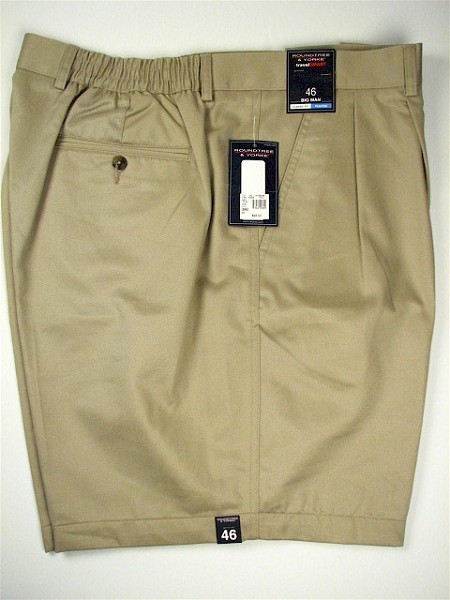 #059730. 50 . KHAKI Retail $  46.00 Shorts by ROUNDTREE YORK. SIDE-ELASTIC PLEAT Whs A:  2
