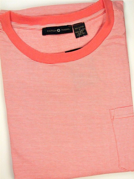 #288523. 3XL BIG. PAPAYA Retail $  21.00 Short Sleeve Tee by CTTON TRADERS. POCKET STRIPE Whs A:  2
