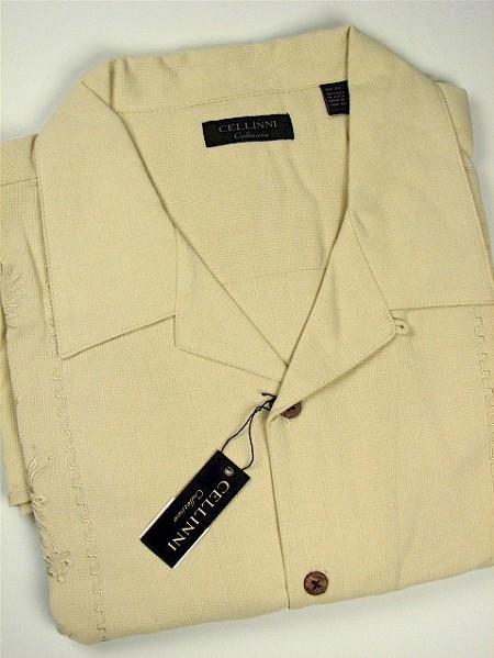#357818. 4XL BIG. NATURAL Retail $  74.00 Short Sleeve Updated by CELLINI. EMROIDERED SILK Whs A:  3