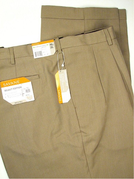 #014238. 46 34. TAN Retail $  75.00 Dress Pants by SAVANE. CROSSHATCH PLEAT Whs A:  2 FW:  1