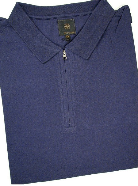 #141639. 4XL BIG. NAVY Retail $  55.00 Short Sleeve Luxury by FX DESIGN. 1/4 ZIP POLO Whs A:  2
