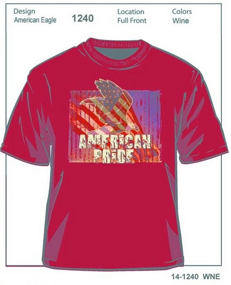 #338356. 2XL BIG. BURGUNDY Retail $  35.00 Short Slv Graphic Tee by HEADLOCKS. AMERICAN PRIDE EAGLE Whs A:  1