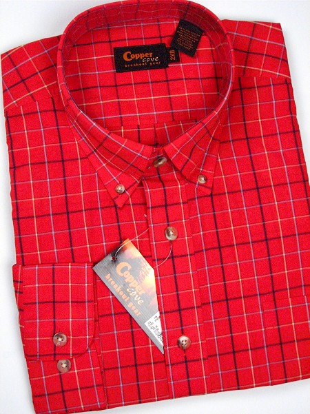 #348322. 2XL BIG. RED Retail $  55.00 Long Sleeve BD/BU by COPPER COVE. 1-POCKET WINDOWPANE Whs A: 11
