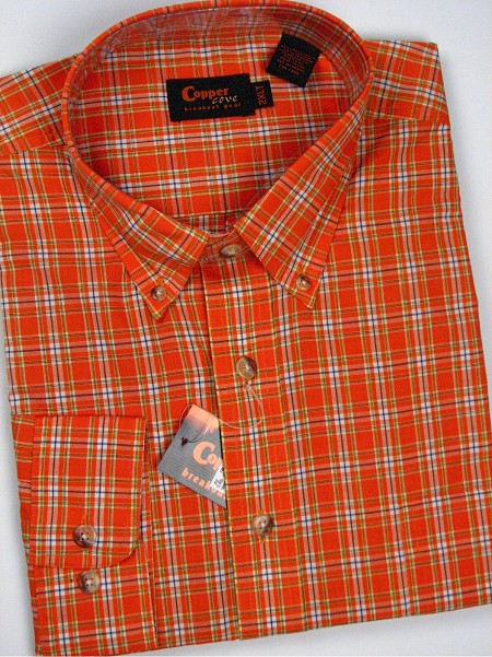 #249531. 4XL BIG. ORANGE Retail $  55.00 Long Sleeve BD/BU by COPPER COVE. 1-POCKET PLAID B.D. Whs A:  3