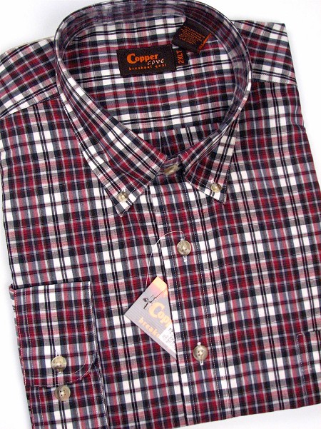#142157. 4XL BIG. BURGUNDY Retail $  55.00 Long Sleeve BD/BU by COPPER COVE. 1-POCKET PLAID B.D. Whs A:  2