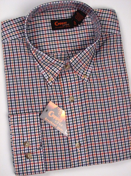 #182650. XL TALL. BLUE Retail $  55.00 Long Sleeve BD/BU by COPPER COVE. 1-POCKET PLAID B.D. Whs A:  1
