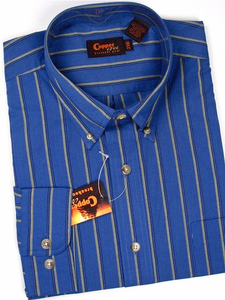 #277259. 2XL TALL. NAVY Retail $  55.00 Long Sleeve BD/BU by COPPER COVE. 1-POCKET VERT STRIPE Whs A:  2