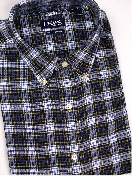 #187631. 2XL BIG. BLUE Retail $  60.00 Long Sleeve Cotton by CHAPS. TRADITIONAL PLAID BD Whs A:  2