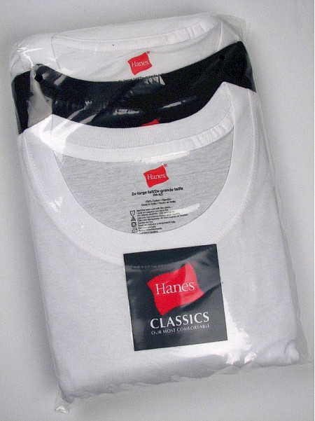 #069238. 4XL TALL. 2WHT/BLK Retail $  35.00 Underwear Tee Shirts by HANES. CREW CLASSIC 3-PK TM Whs A:  2