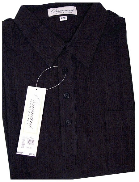 #076508. XL BIG. BLACK Retail $  60.00 Short Sleeve by OSSOMANI. DROP NEEDLE SOLID BB Whs A:  3