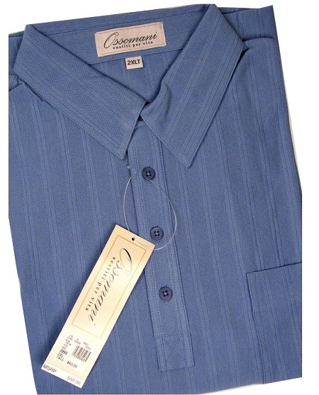 #081816. 4XL BIG. BLUE Retail $  60.00 Short Sleeve by OSSOMANI. DROP NEEDLE SOLID BB Whs A:  2
