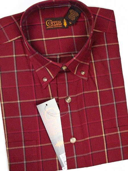 #253390. XL TALL. BURGUNDY Retail $  50.00 Short Sleeve BD/BU by COPPER COVE. 2-POCKET SHORT SLV BD Whs A:  3