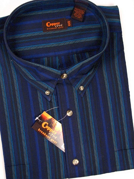 #342816. XL TALL. NAVY Retail $  39.99 Short Sleeve BD/BU by COPPER COVE. B.D. SHORT SLV STRIPE Whs A:  1
