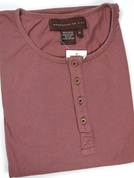 #004756. XL TALL. MAUVE Retail $  29.00 Long Sleeve by WOOD LAND TRAIL. HENLEY LS DISTRESSED Whs A:  3