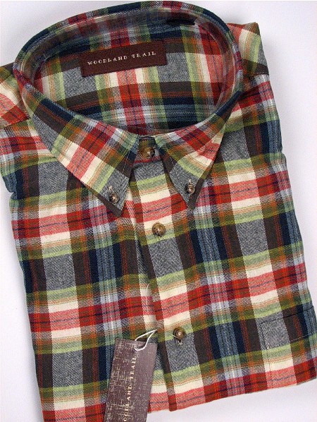 #346001. L TALL. CITRUS Retail $  48.00 Long Sleeve Flannel by WOOD LAND TRAIL. BRUSHED WOVEN LONGSLV Whs A:  5