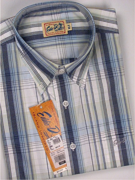 #212726. XL TALL. BLUE Retail $  55.00 Short Sleeve by EDDIE D. WINDOWPANE B.D. Whs A:  1