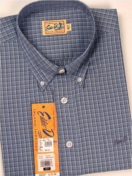 #294421. XL TALL. BLUE Retail $  55.00 Short Sleeve by EDDIE D. SMALL PLAID B.D. Whs A:  7