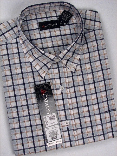 #095312. XL TALL. BLUE Retail $  59.50 Short Sleeve by CATALYST. TEXTURE SQUARE PLAID Whs A:  5