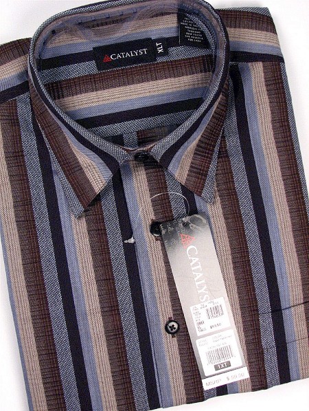 #154633. XL TALL. BLACK Retail $  59.50 Short Sleeve by CATALYST. MEDIUM VERTICAL STRIP Whs A:  4