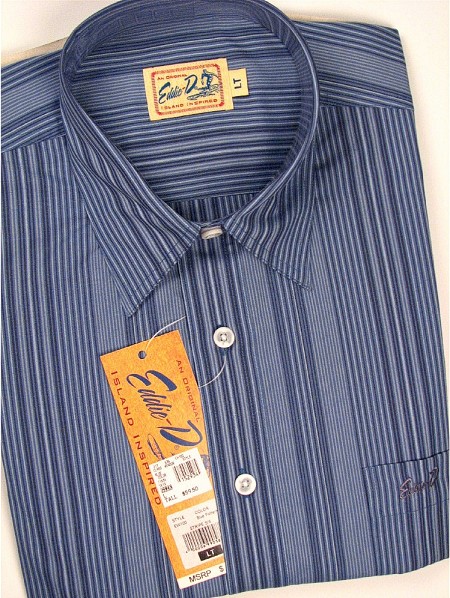 #152934. L TALL. BLUE Retail $  59.50 Short Sleeve Updated by EDDIE D. VERTICAL PIN STRIPE Whs A:  6