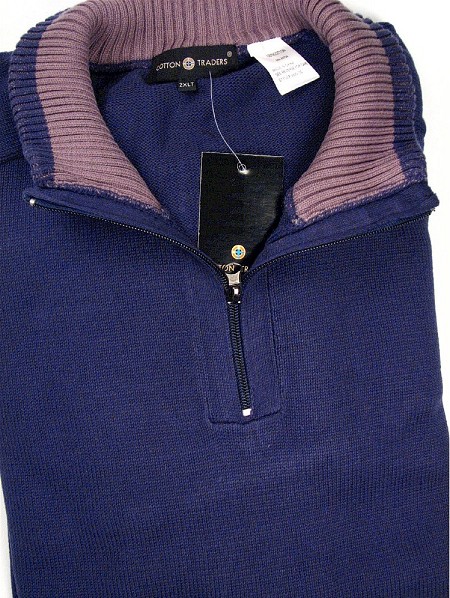 #283614. 3XL TALL. NAVY Retail $  65.00 Sweaters by CTTON TRADERS. QTR ZIP SIDE PANL SWT Whs A:  2