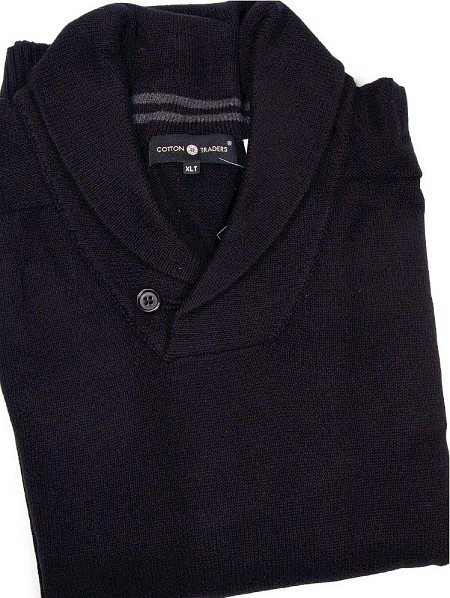 #138343. 2XL TALL. BLACK Retail $  65.00 Sweaters by CTTON TRADERS. SHAWL BUTTON SWEATER Whs A:  2 FW:  1