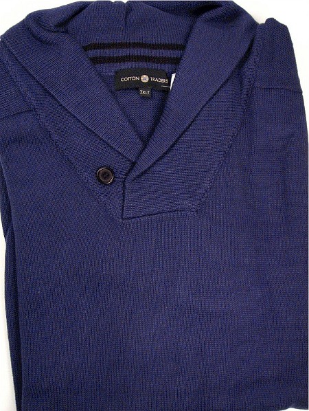 #291651. 4XL TALL. NAVY Retail $  65.00 Sweaters by CTTON TRADERS. SHAWL BUTTON SWEATER Whs A:  3
