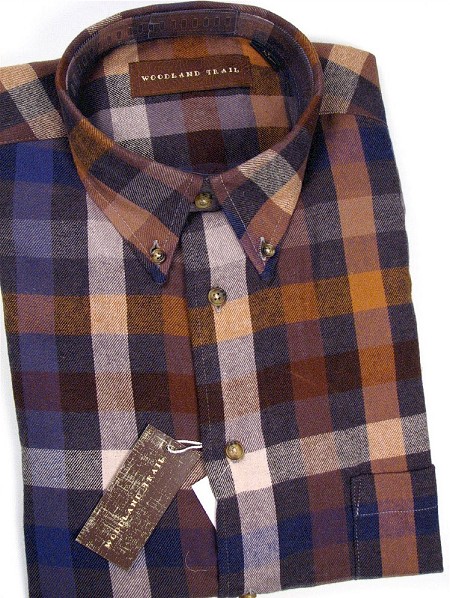 #128391. L TALL. BROWN Retail $  50.00 Long Sleeve Flannel by WOOD LAND TRAIL. L/S ELBOW PTCH FLANNL Whs A:  3