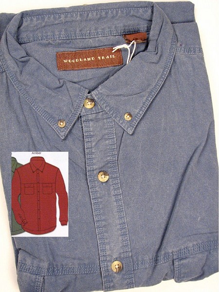 #101844. 2XL BIG. BLUE Retail $  50.00 Long Sleeve 2-pkt by WOOD LAND TRAIL. 2-PKT FLAP L/S SOLID Whs A:  1