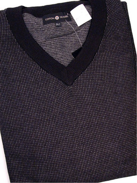 #226200. 2XL BIG. BLACK Retail $  55.00 Sweaters by CTTON TRADERS. L/S V-NECK BIRDSEYE Whs A:  2