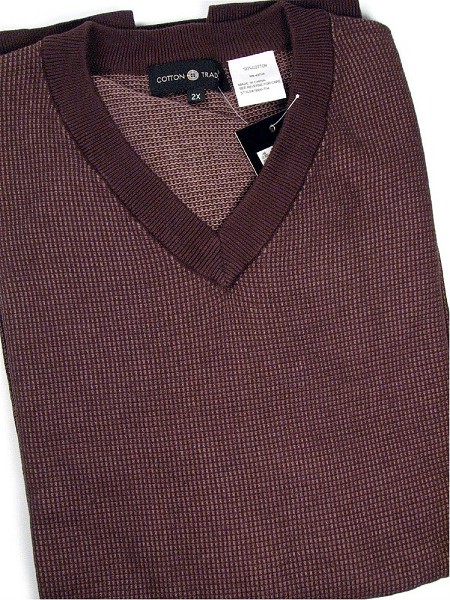 #306584. 3XL TALL. BROWN Retail $  55.00 Sweaters by CTTON TRADERS. L/S V-NECK BIRDSEYE Whs A:  2