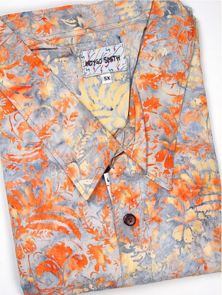 #273538. 6XL TALL. ROSE Retail $  75.00 Short Sleeve Tropical by INDYGO SMITH. BATIK COTTON PRINT Whs A:  1