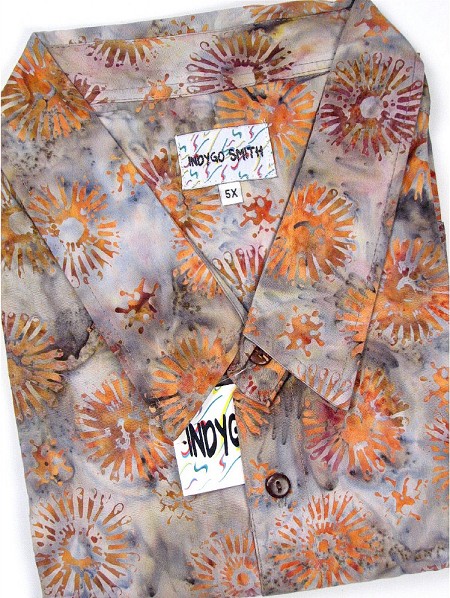 #179481. 6XL BIG. MULTI Retail $  75.00 Short Sleeve Tropical by INDYGO SMITH. BATIK COTTON PRINT Whs A:  2