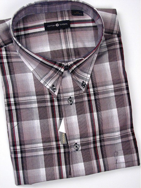 #214308. 2XL BIG. BLACK Retail $  48.00 Short Sleeve by CTTON TRADERS. EASY CARE WINDOWPANE Whs A:  2